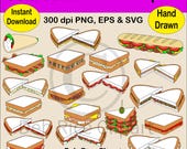 Cold Sandwiches Clipart - Sub, Wrap, Tomato, Egg Salad, PNG, EPS, SVG, Instant Digital Download