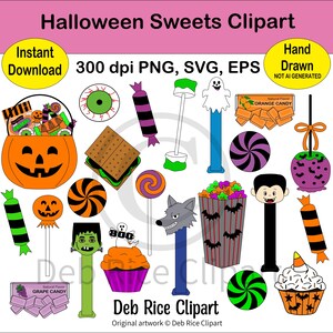 Halloween Sweets Clipart - Candy, Popcorn, Treats, PNG, SVG, EPS, Instant Digital Download