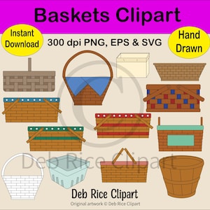 Baskets Clipart Set - Country Baskets, Produce, Bushel, Bread, PNG, EPS, SVG, Instant Digital Download