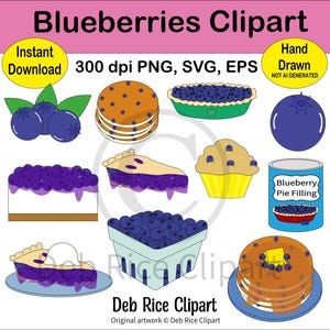 Blueberries Clipart - pie, slices, pancakes, muffin, PNG, SVG, EPS, Instant Digital Download