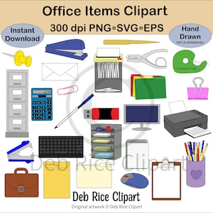 Office Clipart - locher, Drucker, Hefter, Aktenschrank, Aktenvernichter, Manilla Umschlag, Maus, Reißnadel, USB-Stick, PNG, Vektor SVG & EPS