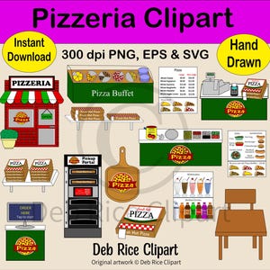 Pizzeria Clipart - Pizza Buffet, Boxes, Cashier Counter, Portal, PNG, EPS, SVG, Instant Digital Download