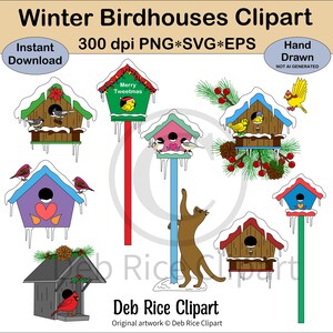 Clipart de nichoirs d'hiver - nichoir joyeux Tweetmas, nichoir avec chat, nichoir avec oiseaux, nichoirs avec neige, PNG, vecteurs SVG et EPS