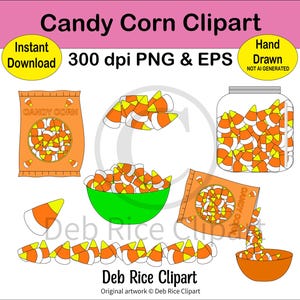 Candy Corn Clipart - candy corn bag, candy corn, candy corn jar, candy corn pile, candy corn pouring in bowl, PNG, vector EPS