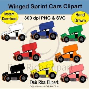 Winged Sprint Car Clipart - Customizable Race Car, Dirt Racing, PNG, SVG, Instant Digital Download