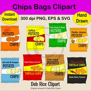 Chips Bags Clipart - Potato Chips, Kettle Cooked, Tortilla, PNG, EPS, SVG, Instant Digital Download