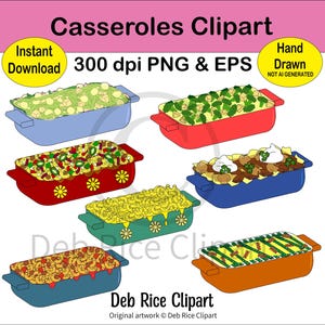 Casseroles Clipart - stroganoff, southwestern casserole, macaroni and cheese, goulash, asparagus and bacon casserole, PNG, vector EPS