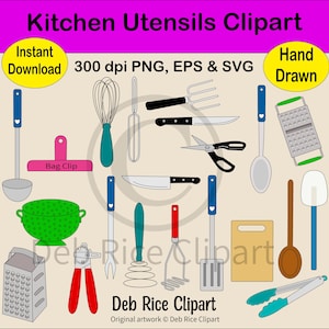 Kitchen Utensils Clipart - graters, utensils, whisks, PNG, EPS, SVG, Instant Digital Download