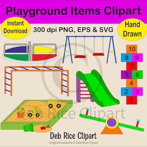 Clipart speelplaats: hinkelen, schommel, glijbaan, zandbak, png, eps, SVG, directe digitale download