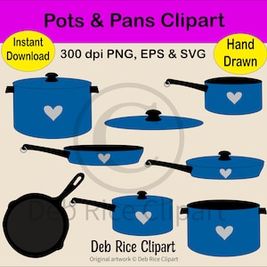 Imágenes prediseñadas de utensilios de cocina: ollas, sartenes, sartenes, PNG, EPS, SVG, descarga digital instantánea