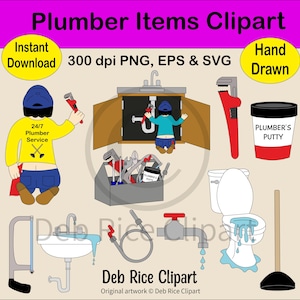 Imágenes prediseñadas de artículos de fontanero: herramientas de fontanero, inodoro, PNG, EPS, SVG, descarga digital instantánea