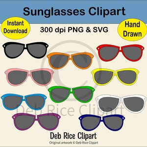 Sunglasses Clipart - Colorful Summer Wear, Shades, PNG, SVG, Instant Digital Download