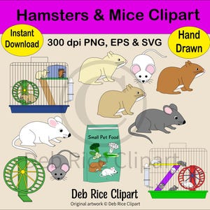 Imágenes prediseñadas de hámster y ratones: jaulas, ruedas, comida, PNG, EPS, SVG, descarga digital instantánea