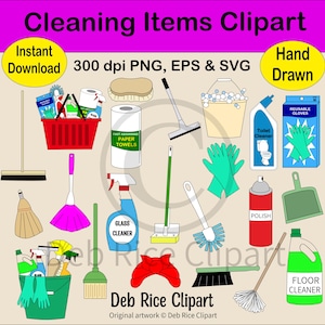 Imágenes prediseñadas de artículos de limpieza: escobas, trapeadores, cubos, PNG, EPS, SVG, descarga digital instantánea