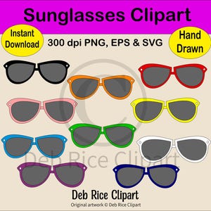 Sunglasses Clipart - Colorful Summer Wear, Shades, PNG, EPS, SVG, Instant Digital Download