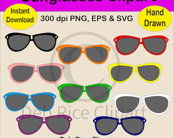 Sunglasses Clipart - Colorful Summer Wear, Shades, PNG, EPS, SVG, Instant Digital Download