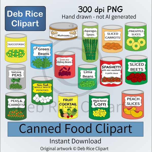 Canned Food PNG Clipart - canned pineapple slices, canned spaghetti, canned beets, canned veggies, scrapbook page, paper crafts, PNG files