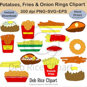 Imágenes prediseñadas de papas, papas fritas y aros de cebolla: papas al horno, batatas al horno, papas fritas, aros de cebolla, PNG, vector SVG y EPS