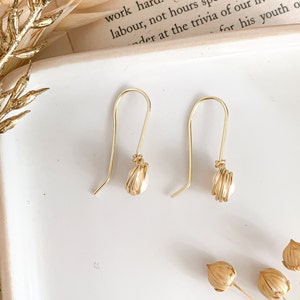 Freshwater pearl dangle earrings for bridesmaids, Gold plated earrings with pearl, Maid of honor gift from bride jewelry, be my bridesmaid image 2