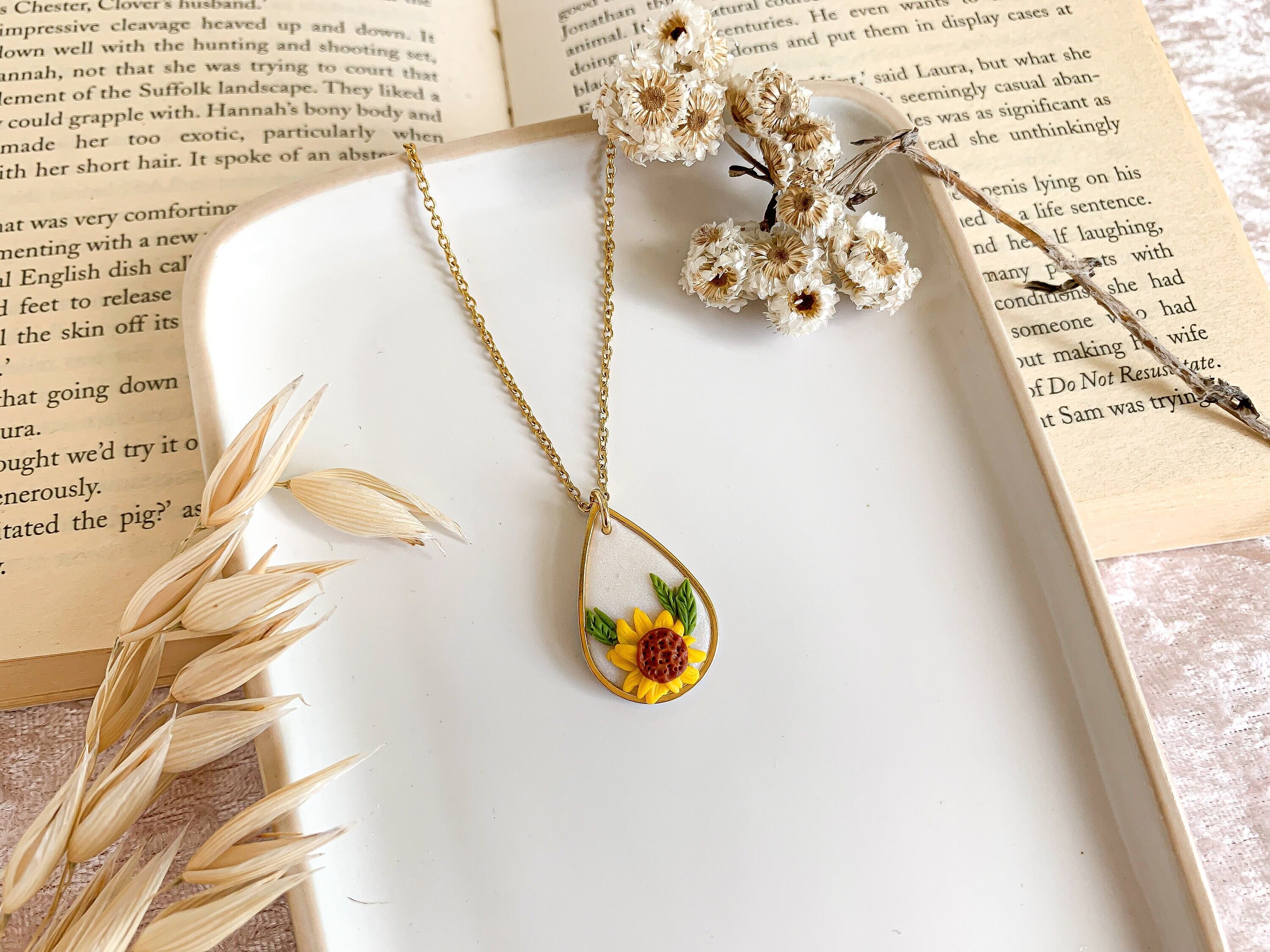 Sunflower Pendant Necklace Polymer Clay Necklace Flower Etsy