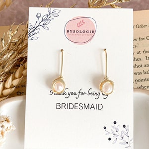 Freshwater pearl dangle earrings for bridesmaids, Gold plated earrings with pearl, Maid of honor gift from bride jewelry, be my bridesmaid image 5