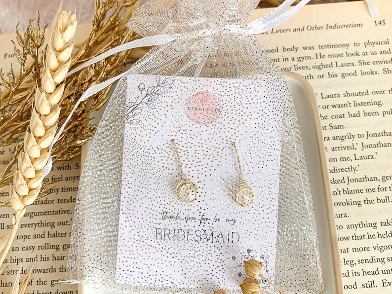 Freshwater pearl dangle earrings for bridesmaids, Gold plated earrings with pearl, Maid of honor gift from bride jewelry, be my bridesmaid image 6