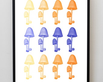 Shaggy Mane Mushroom Grid Poster