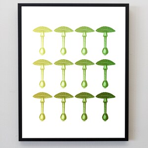 Cartel de setas de Amanita en cuadrícula verde