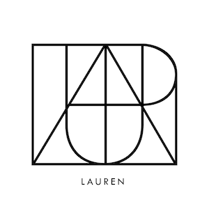 May include: Black and white geometric design with the word "LAUREN" underneath.