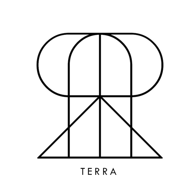 May include: Black and white geometric design with the word "TERRA" below it.