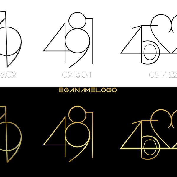 Custom Number Logo,Wedding Date Monogram Drawing, Wedding Date Tattoo, Minimalist Couple Anniversary Logo, Birthday Year Personalized Gift