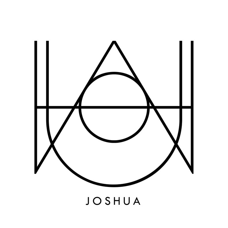 May include: Black and white geometric design with the word "JOSHUA" underneath.