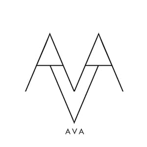May include: Black and white graphic design of the letters "AVA" with two triangles forming the letter "A" and a V shape forming the letter "V".
