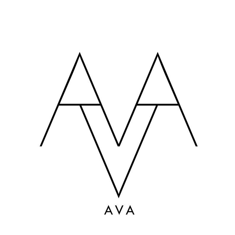 May include: Black and white graphic design of the letters "AVA" with two triangles forming the letter "A" and a V shape forming the letter "V".