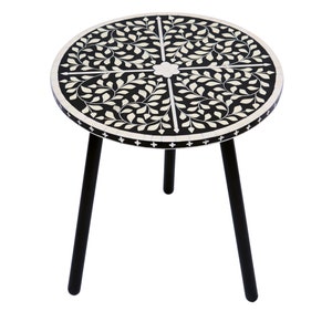 Bone Inlay Art Work Side Table, Top Dia 16''