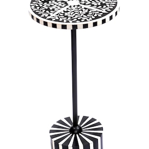 Inlay Art Work Drink Table in Black-white, Top Dia 12'' & H 24''