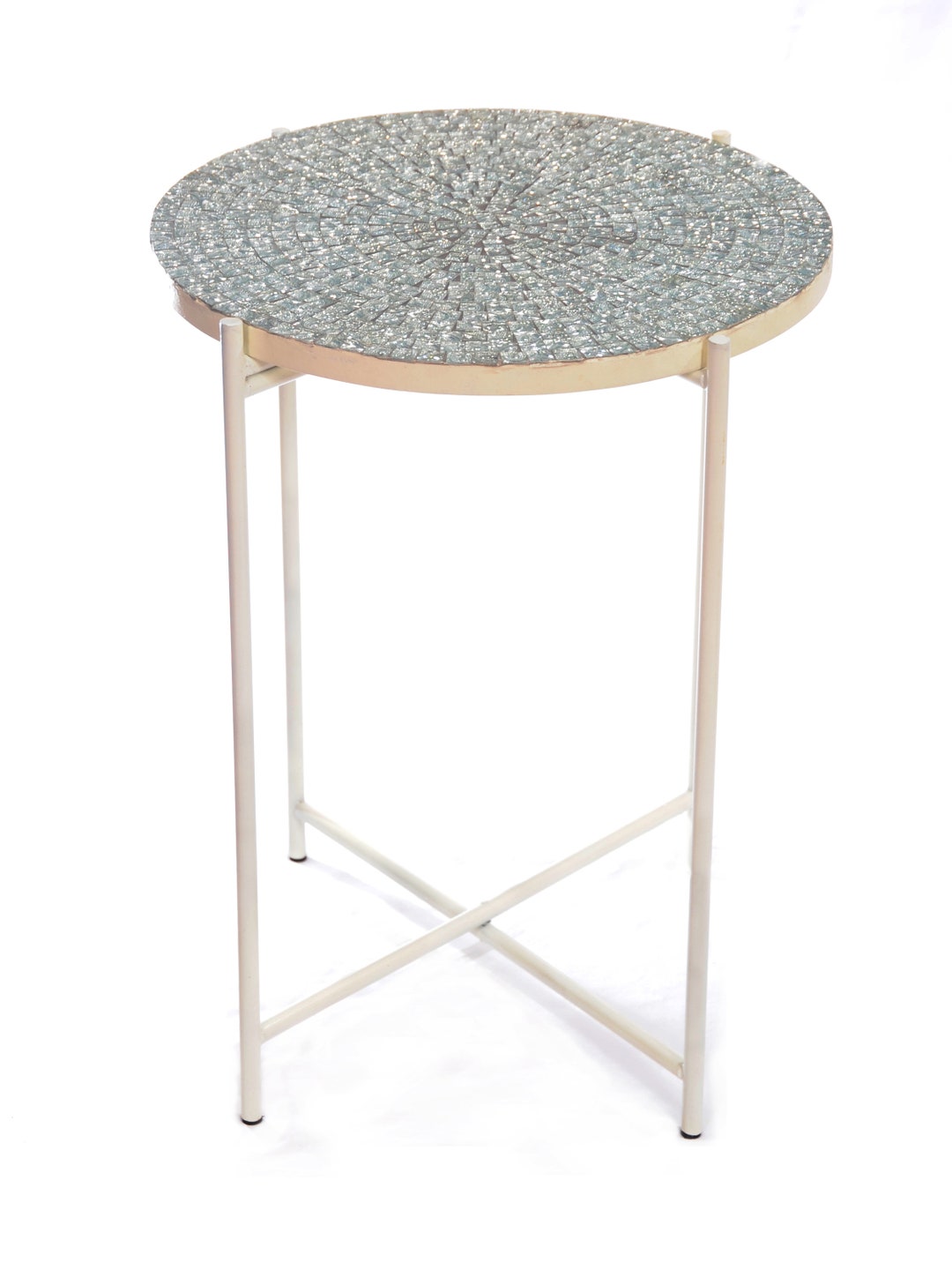 Mosaic Top Side Table White Colour Base, Top Dia 16'' & H 24'' Etsy UK