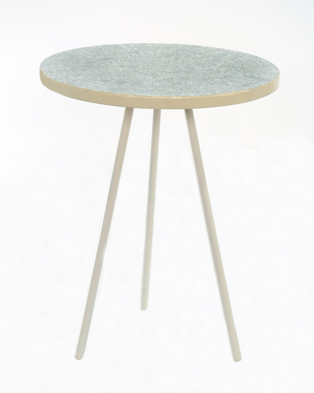 Side Table With White Marble Top and White Legs, Top Dia 16'' & H 20