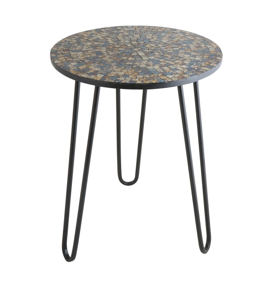Mosaic Top Side Table With Black Legs, Top Dia 16'' & H 20'' Etsy UK