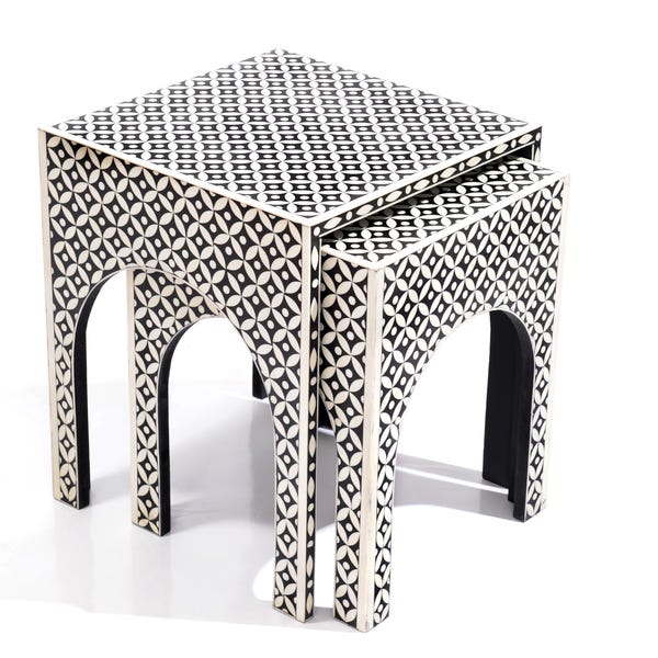 SALE - Nest  of two tables with fine Inlay work, Big 16''x16'', H 19'' and Small 14''x14'', H 17.5''