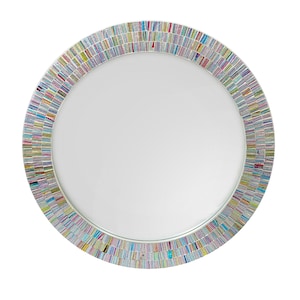 Espejo grande de mosaico estilo arcoíris, forma redonda, tamaño 24'' de diámetro.