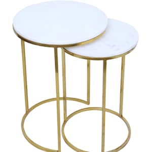 SALE- Marble top nest  of tables with Golden Metal base, Top dia 16'' big and 12'' small