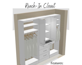 Custom Closet, Reach-In Closets, Bedroom Closet, White Shaker Closet, Closet with Jewelry Containers, Custom Closet Design