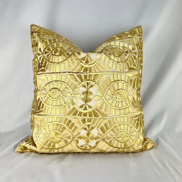 1 taie d'oreiller florale dorée, housse de coussin brodée marocaine, taie d'oreiller jaune, housse de coussin décorative