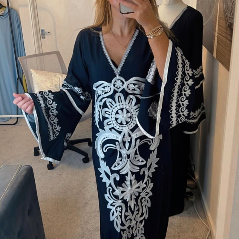 Kate Maxi Caftan with Embroidery in Blue/Green Tie Dye by ExVoto main image 0