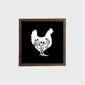 Floral Hen Farmhouse Wood Sign