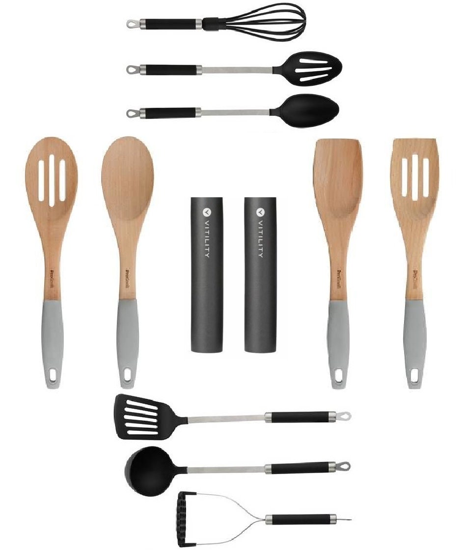 Kitchen products for People with Arthritis, large handle utensils,  ergonomic knives, jar openers, cups, and plates.
