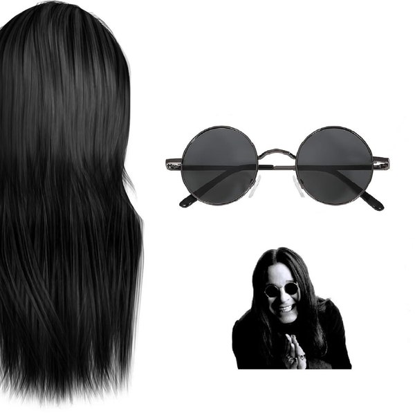 Ozzy Osbourne Wig And Sunglasses Black Prince Of Darkness Goth Black Sabbath Glasses Shades Fancy Dress Costume Spectacles Eye Wear