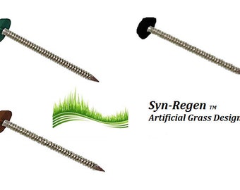 Fake Grass Nails Fixing Pins Poly To Plastic Headed 65mm Or 30mm x20 Safety Nails Green Brown Black Pins Pinns Studs