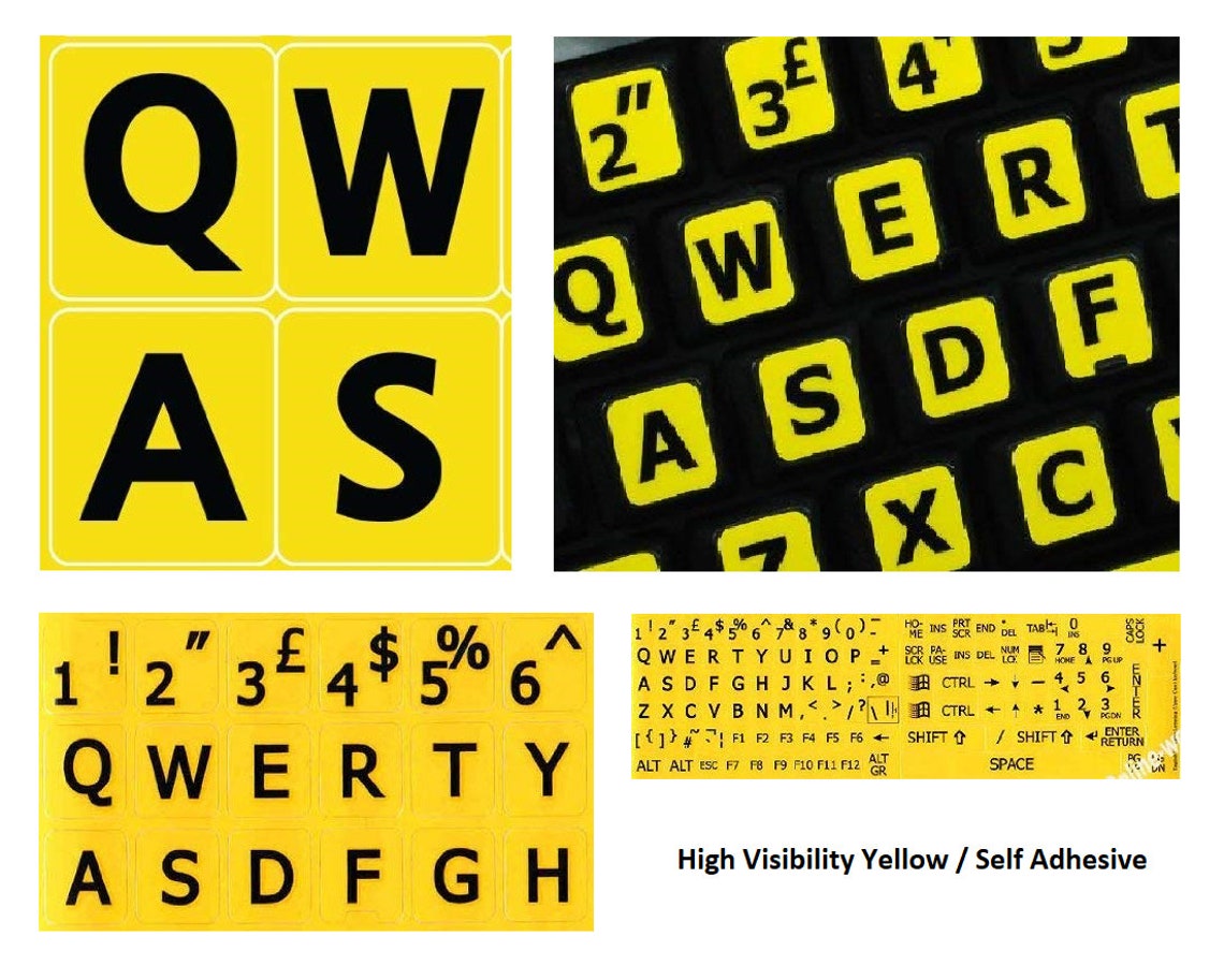 Yellow Keyboard Stickers Hi Viz Hi Vis Labels Hi Visibility Day Glow